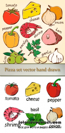 Stock: Pizza set vector hand drawn
