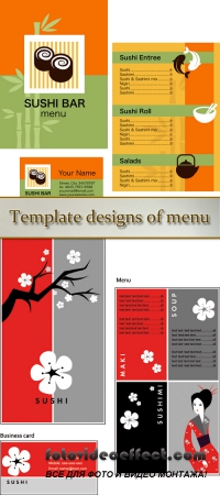 Stock: Template designs of menu and business card for sushi bar