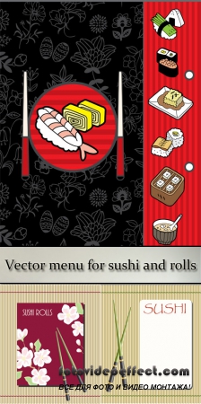 Stock: Vector menu for sushi and rolls