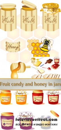 Stock: Fruit candy and honey in jars
