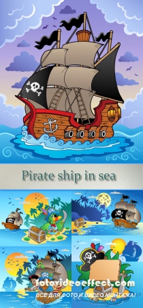 Stock: Pirate ship in sea