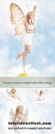 Stock Photo: Young woman as angel with white wings