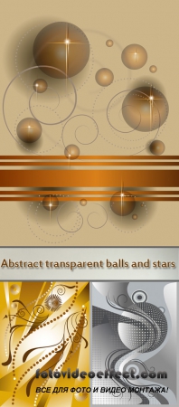 Stock: Abstract transparent balls and stars on a beige and gray background