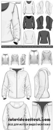 Stock: Vector. Women's hoodie (front, side and back design)