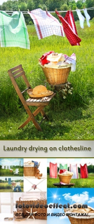 Stock Photo: Laundry drying on clothesline