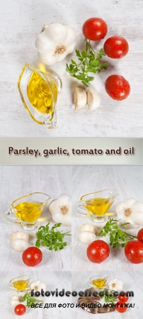 Stock Photo: Parsley, garlic, tomato and oil
