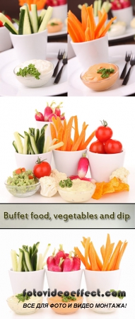 Stock Photo: Buffet food, vegetables and dip
