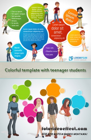 Colorful template with teenager students