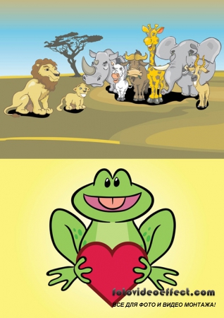 Vector Frog Character and African Animals Cartoon for Photoshop