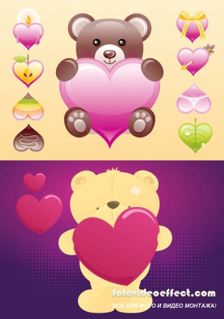 Cute Heart and Bear Vectors For Photoshop