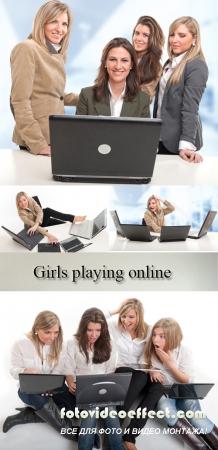 Stock Photo: Girls playing online