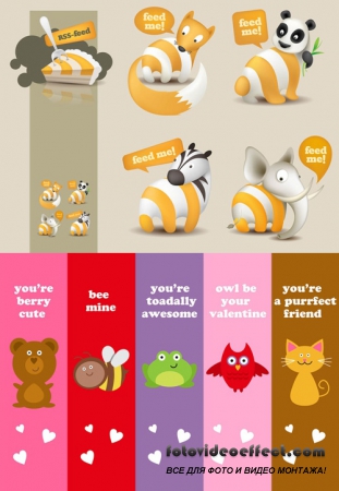 Vector Love Bookmarks and Vector Feed Illustrations