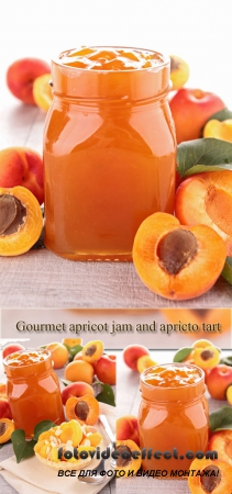  Stock Photo: Gourmet apricot jam and apricto tart