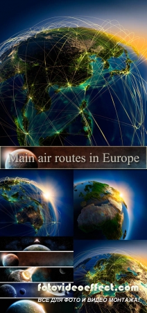 Stock Photo: Main air routes in Europe
