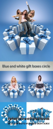 Stock Photo: Blue and white gift boxes circle