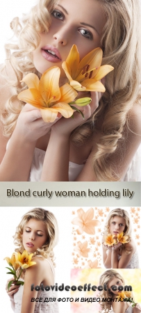 Stock Photo: Blond curly woman holding lily