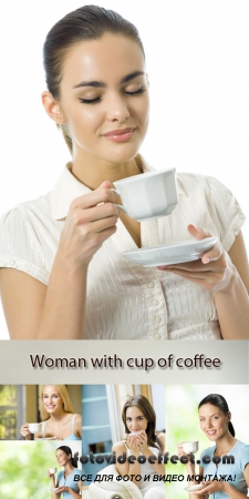 Stock Photo: Woman with cup of coffee or tea