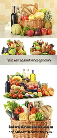  Stock Photo: Wicker basket and grocery