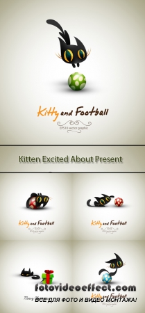 Stock: Kitten excited about present and ball