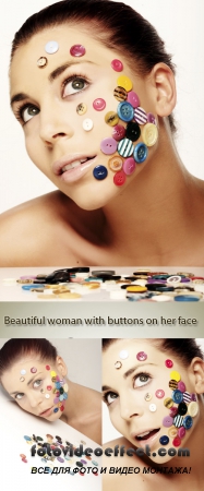 Stock Photo: Beautiful woman with buttons on her face