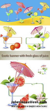 Stock: Exotic banner with fresh glass of juice