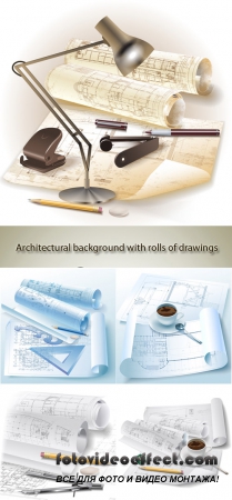 Stock: Architectural background with rolls of drawings
