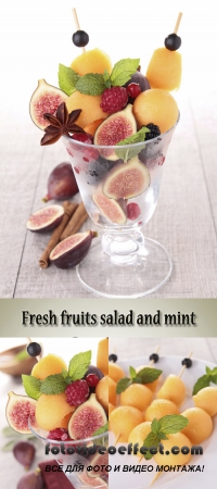 Stock Photo: Fresh fruits salad and mint