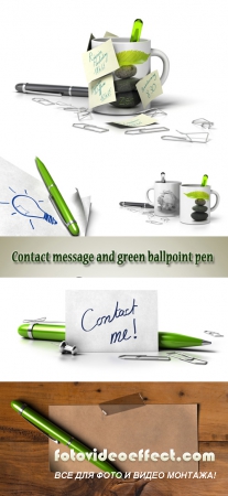 Stock Photo: Contact me message, green ballpoint pen