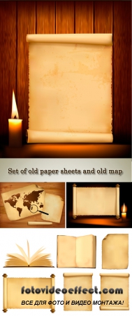 Stock: Set of old paper sheets and old map