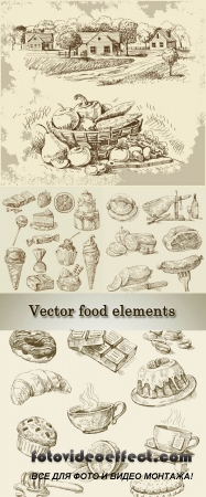 Stock: Vector food sketches and elements