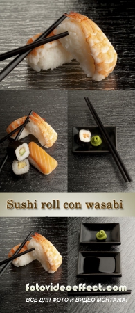 Stock Photo: Sushi roll, con wasabi