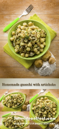 Stock Photo: Homemade gnocchi with artichoke,vegetarian food