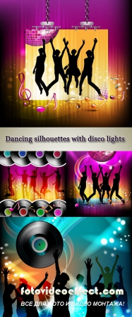 Stock: Dancing silhouettes with disco lights