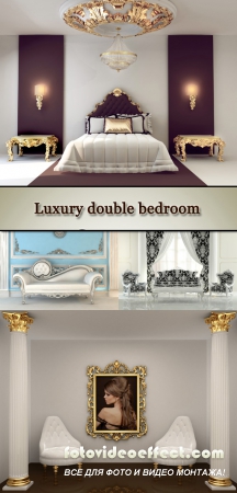 Stock Photo: Luxury double bedroom with golden furniture in royal interior