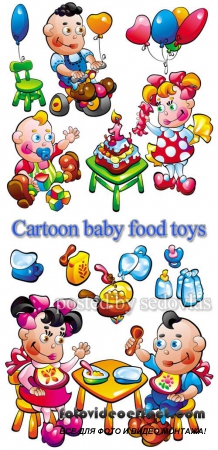 Cartoon baby food toys - vector