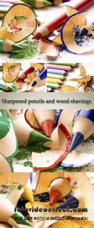 Stock Photo: Sharpened pencils and wood shavings
