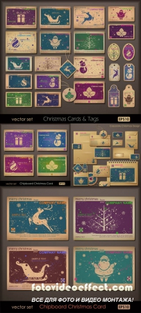 Stock: Collection of colorful chipboard Christmas cards