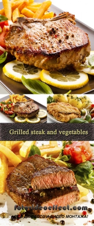 Stock Photo: Grilled steak and vegetables