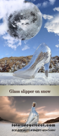 Stock Photo: Glass slipper on snow