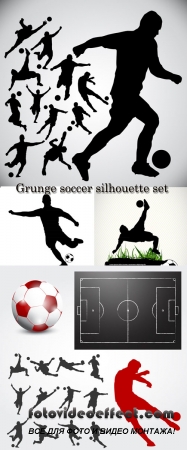 Stock: Grunge soccer silhouette set