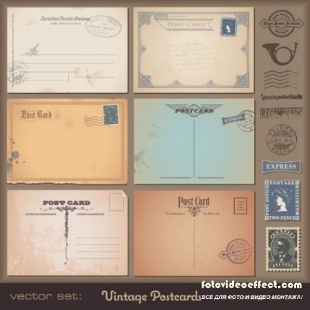 Postcards and cartoon stamps - vector