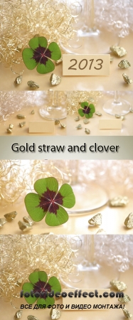 Stock Photo: Gold straw and clover