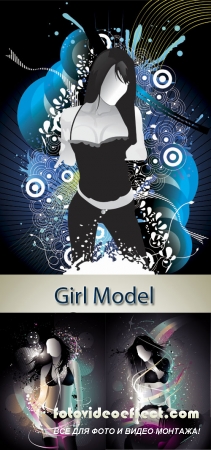 Stock: Girl model with dark long hair