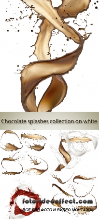 Stock Photo: Chocolate splashes collection on white