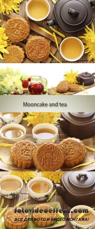 Stock Photo: Moon cake and tea