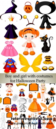 Stock: Boy and girl with costumes for a carnival for Halloween Party