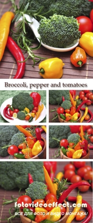 Stock Photo: Broccoli, pepper and tomatoes