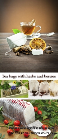 Stock Photo: Tea bags with herbs and berries