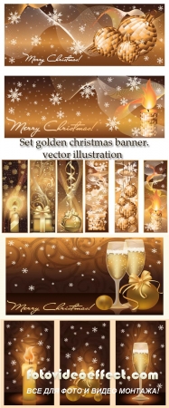Stock: Set golden christmas banner. vector illustration