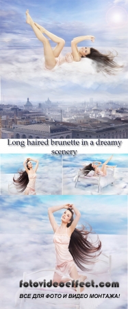 Stock Photo: Long haired brunette in a dreamy scenery